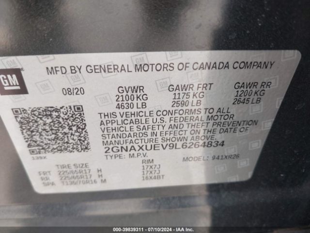 2020 CHEVROLET EQUINOX 2GNAXUEV9L6264834 Photo 8