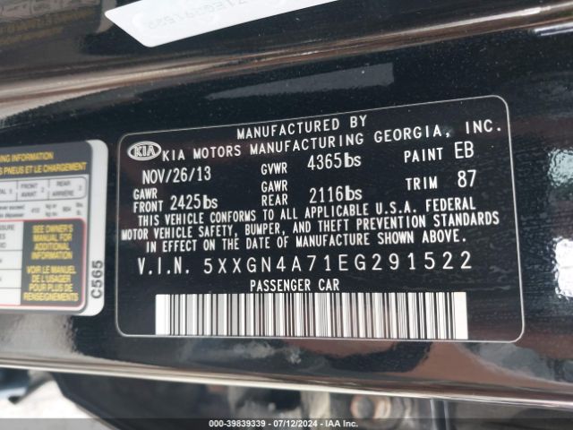 5XXGN4A71EG291522 KIA OPTIMA EX