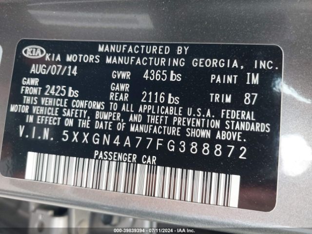 5XXGN4A77FG388872 KIA OPTIMA EX