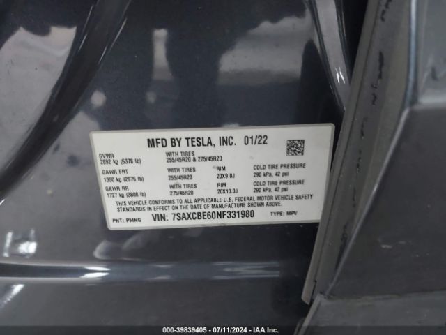 7SAXCBE60NF331980 Tesla Model X Plaid Tri Motor All-wheel Drive