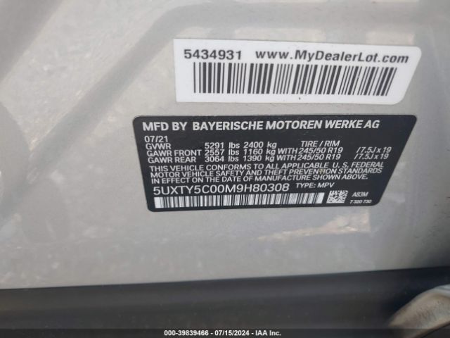 5UXTY5C00M9H80308 BMW X3 Xdrive30i