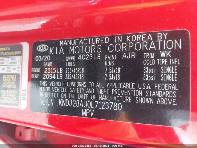 KIA Soul X-line 2020 KNDJ23AU0L7123780 Image 9