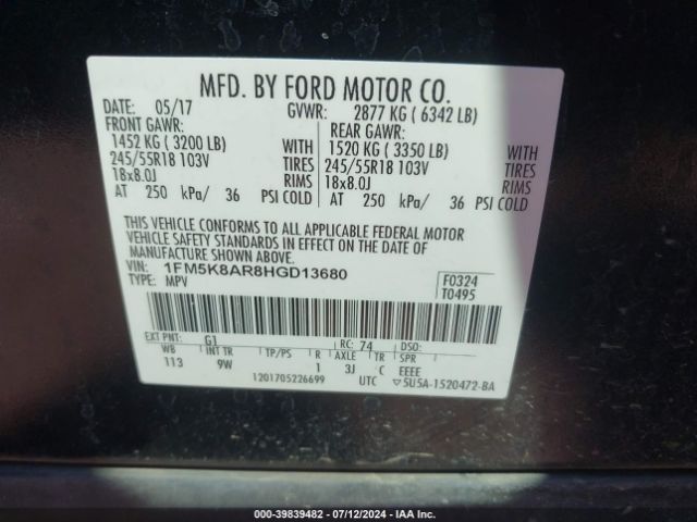 1FM5K8AR8HGD13680 Ford Utility Police Interceptor