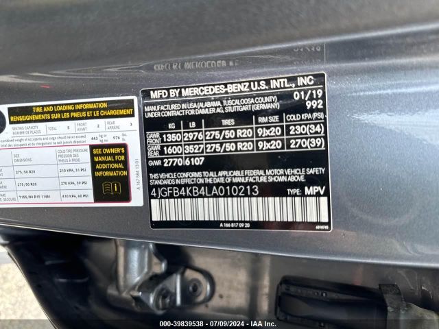 4JGFB4KB4LA010213 Mercedes-Benz Gle 350 4matic