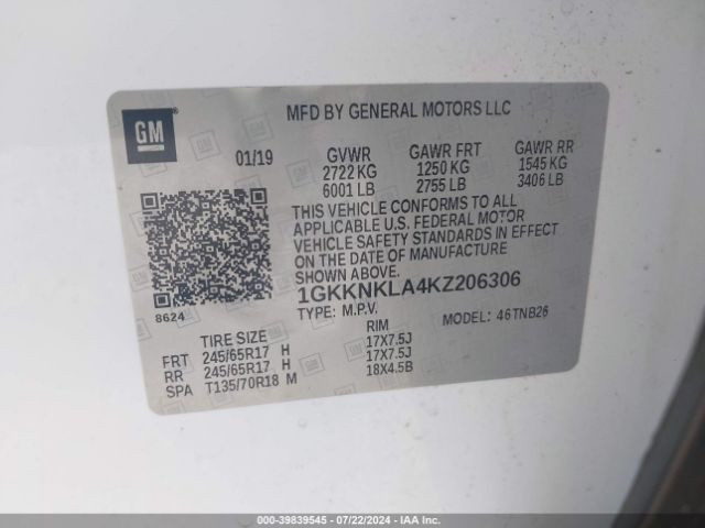 1GKKNKLA4KZ206306 GMC Acadia Sle-1