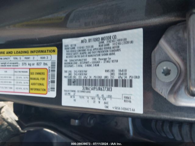 3LN6L5A95JR627303 Lincoln Mkz Premiere