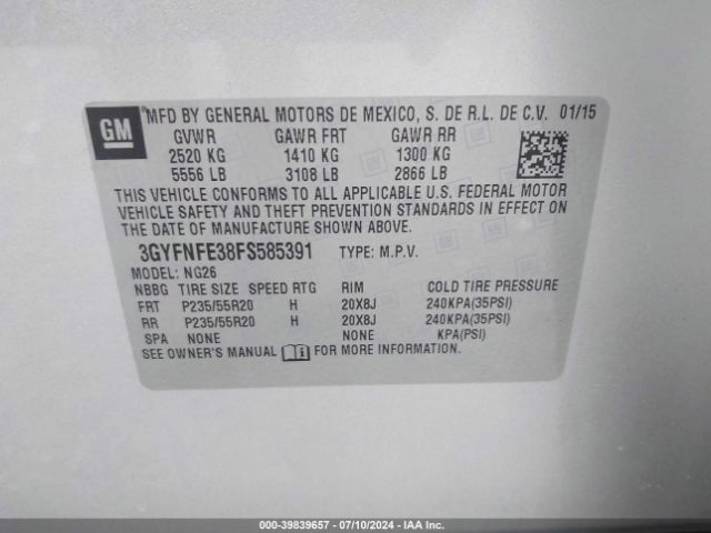 3GYFNFE38FS585391 Cadillac Srx Performance Collection