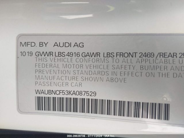 WAUBNCF53KA087529 Audi A5 45 Premium