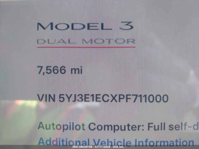 5YJ3E1ECXPF711000 Tesla Model 3 Performance Dual Motor All-wheel Drive