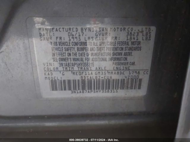 3N1AB7AP5HY358315 Nissan SENTRA S