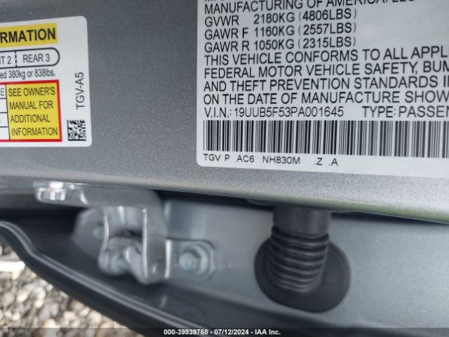 19UUB5F53PA001645 Acura Tlx A-spec Package