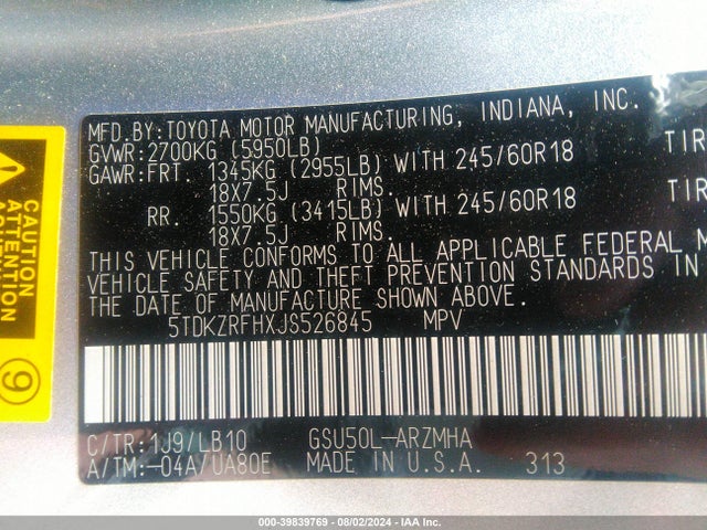 Toyota Highlander Xle 2018 5TDKZRFHXJS526845 Image 9