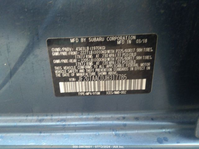 JF2GTAAC0JH317785 Subaru Crosstrek 2.0i