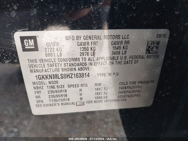 GMC Acadia Slt-1 2017 1GKKNMLS8HZ163814 Image 9
