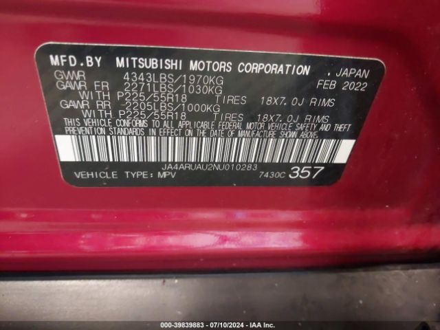 JA4ARUAU2NU010283 Mitsubishi Outlander Sport 2.0 Es Awc