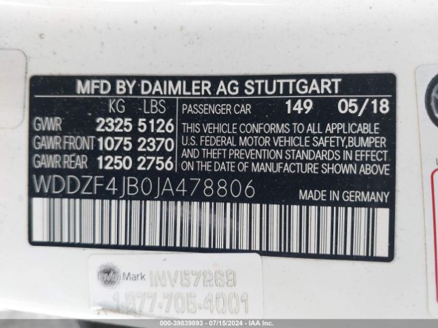 WDDZF4JB0JA478806 Mercedes-Benz E 300