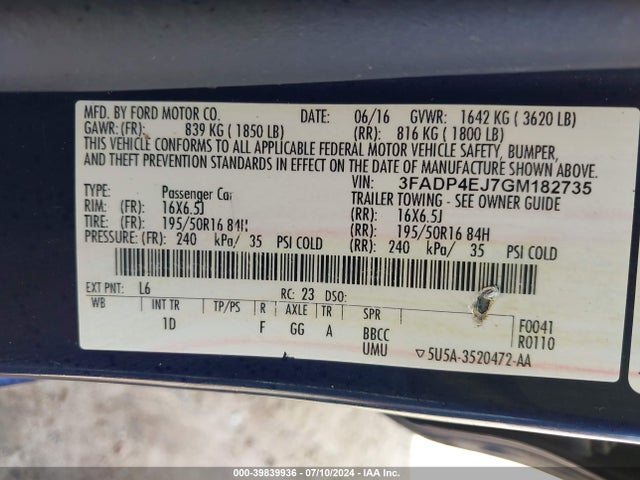 Ford FIESTA SE 2016 3FADP4EJ7GM182735 Image 9