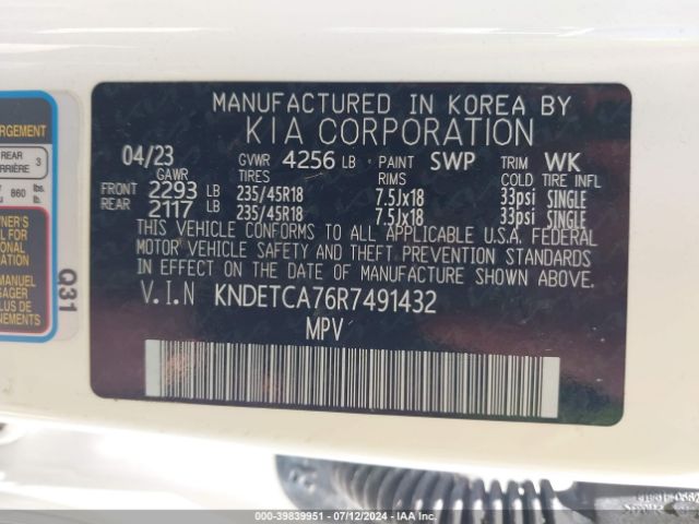 KNDETCA76R7491432 KIA Seltos Sx Turbo
