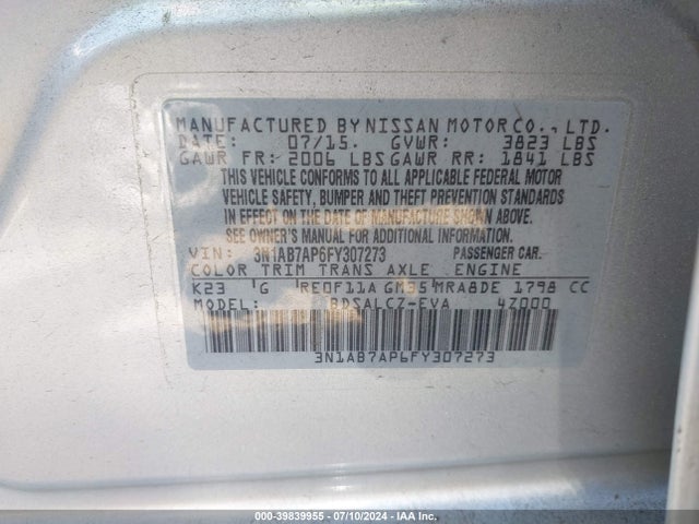 Nissan SENTRA S 2015 3N1AB7AP6FY307273 Image 9