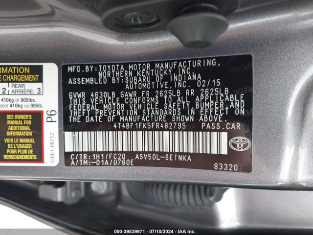 Toyota CAMRY LE 2015 4T4BF1FK5FR482795 Image 9