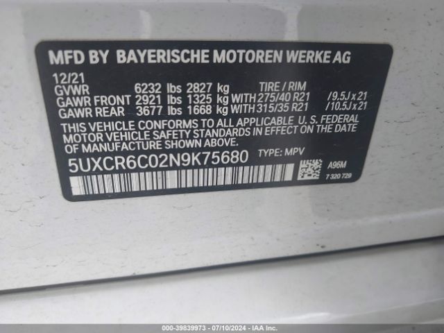 5UXCR6C02N9K75680 BMW X5 Xdrive40i