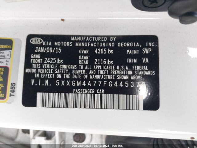 5XXGM4A77FG445378 KIA Optima Lx