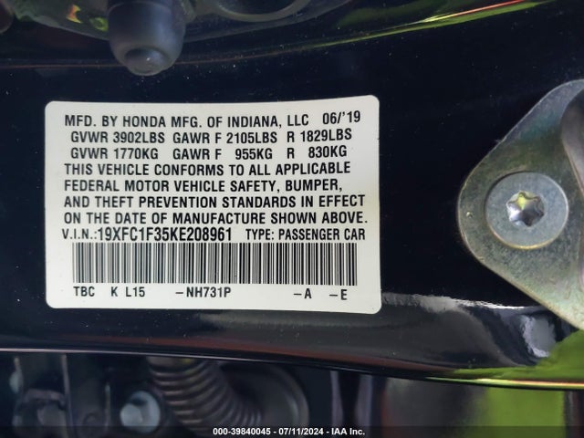 Honda CIVIC EX 2019 19XFC1F35KE208961 Image 9