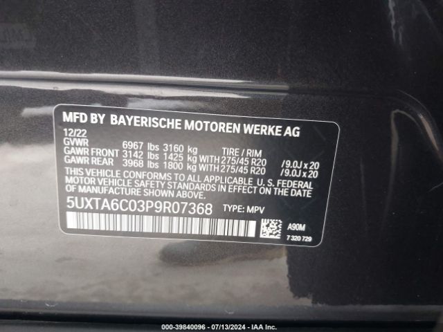 5UXTA6C03P9R07368 BMW X5 Phev Xdrive45e