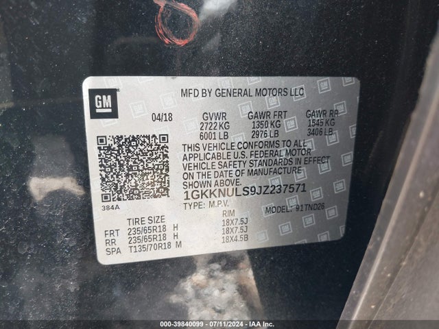GMC Acadia Slt-1 2018 1GKKNULS9JZ237571 Image 9