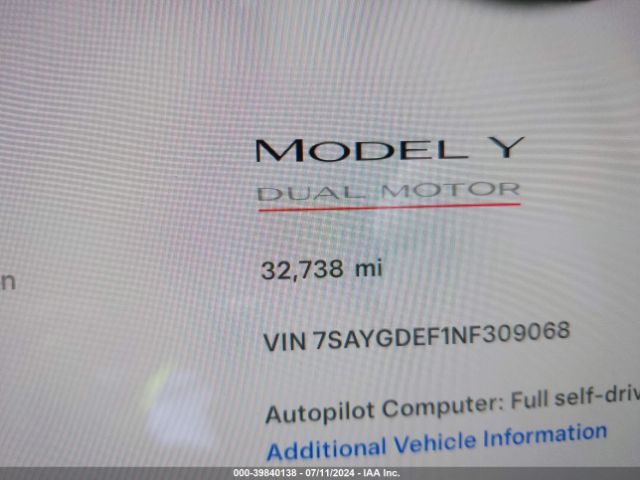 7SAYGDEF1NF309068 Tesla Model Y Performance Dual Motor All-wheel Drive