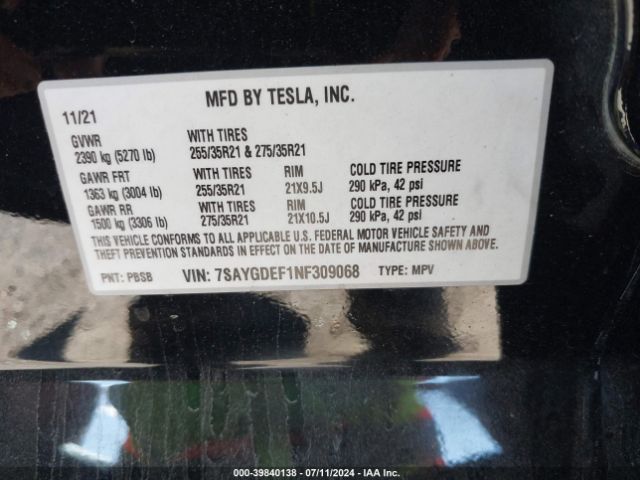 7SAYGDEF1NF309068 Tesla Model Y Performance Dual Motor All-wheel Drive