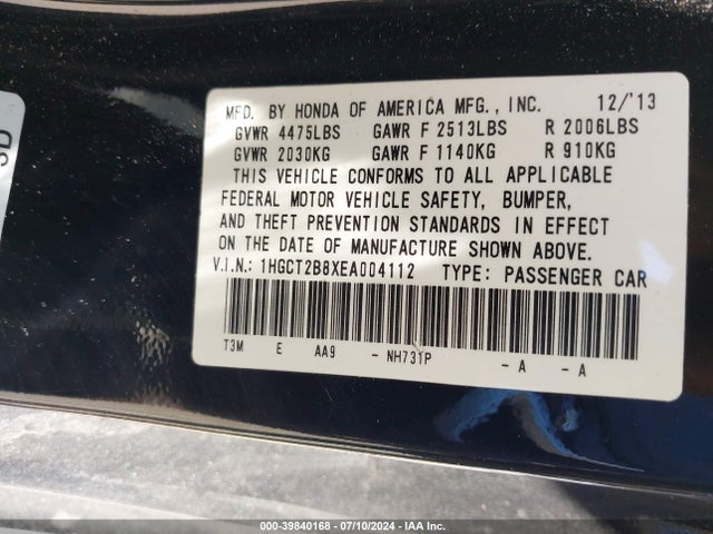 Honda Accord Ex-l V-6 2014 1HGCT2B8XEA004112 Image 9