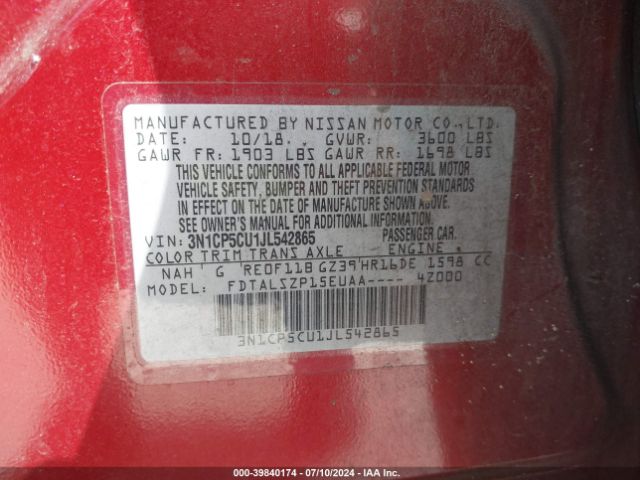 3N1CP5CU1JL542865 Nissan KICKS SV