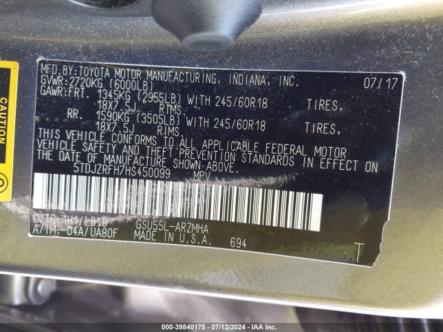 Toyota Highlander Xle 2017 5TDJZRFH7HS450099 Image 9