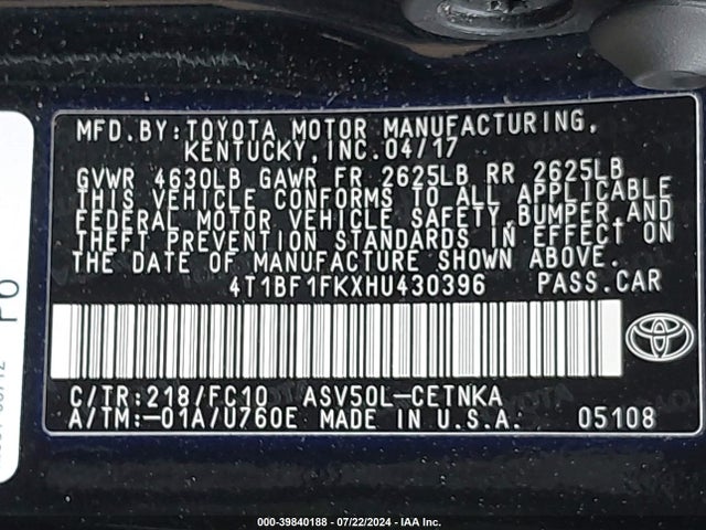 Toyota CAMRY LE 2017 4T1BF1FKXHU430396 Image 9