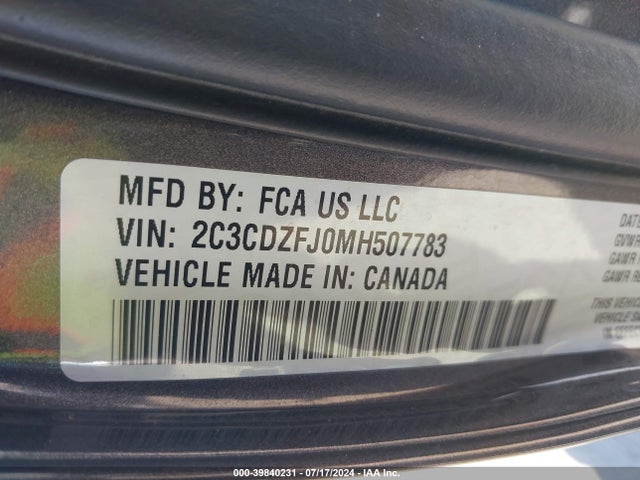 Dodge 2021 2021 2C3CDZFJ0MH507783 Image 9