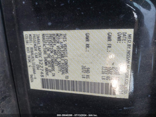 Nissan Altima 2.5 S 2014 1N4AL3AP3EC322748 Image 9