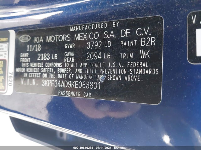 KIA FORTE S 2019 3KPF34AD9KE063831 Image 9