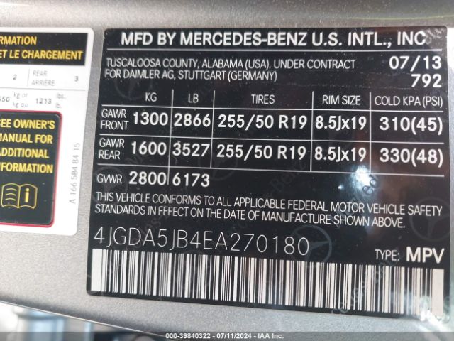 4JGDA5JB4EA270180 Mercedes-Benz ML 350