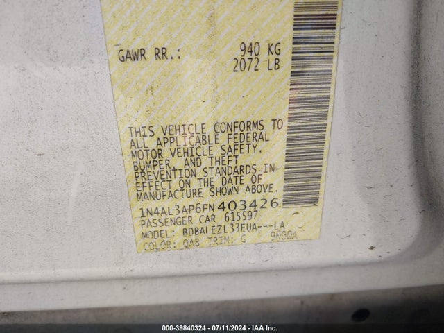 Nissan Altima 2.5 S 2015 1N4AL3AP6FN403426 Image 9