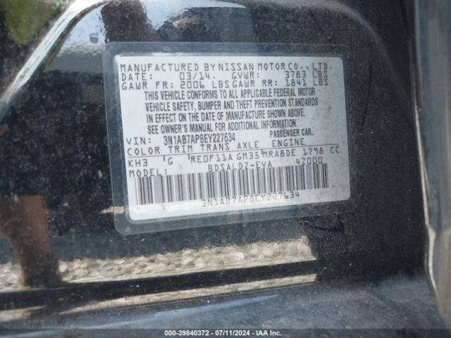 3N1AB7AP8EY227634 Nissan Sentra Fe+ S/fe+ Sv/s/sl/sr/sv