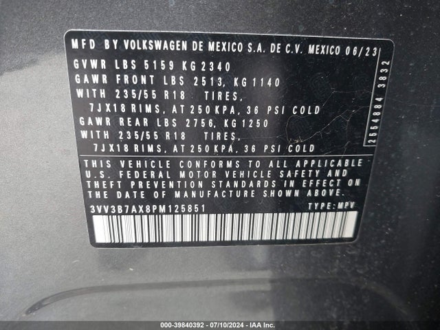 3VV3B7AX8PM125851 Volkswagen Tiguan 2.0t Se
