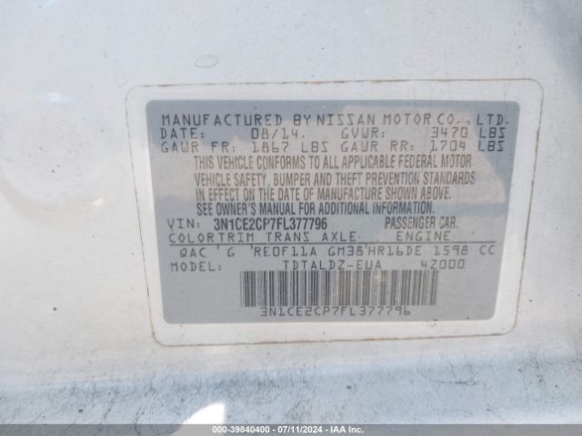3N1CE2CP7FL377796 Nissan Versa Note Sv