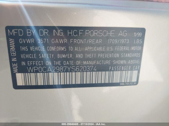 2000 PORSCHE BOXSTER WP0CA2987YS620374 Photo 8