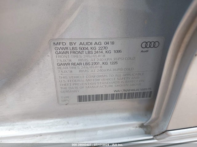 WA17NAF48JA168975 Audi A4 Allroad 2.0t Premium/2.0t Tech Premium