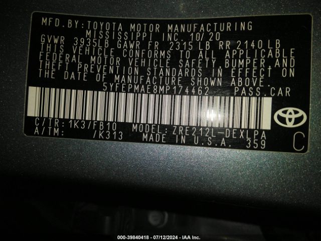 5YFEPMAE8MP174462 Toyota COROLLA LE