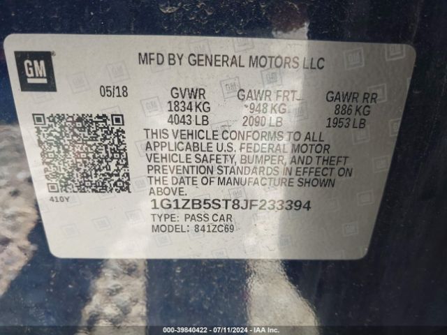 1G1ZB5ST8JF233394 Chevrolet Malibu 1ls