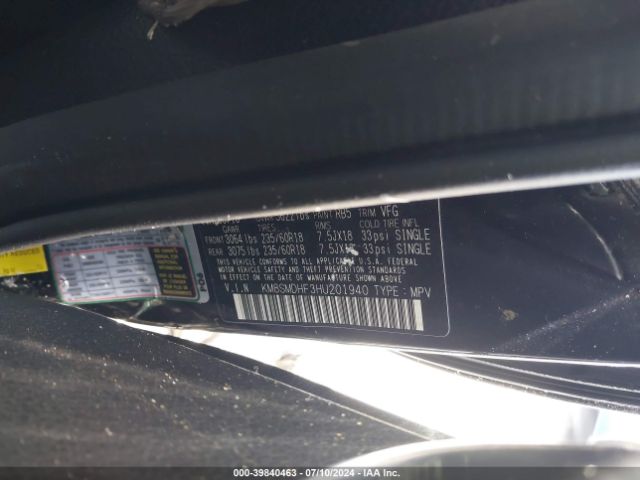 KM8SMDHF3HU201940 Hyundai Santa Fe Se