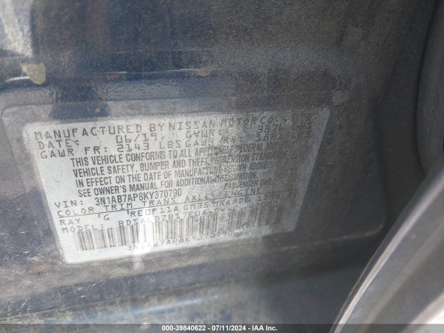3N1AB7AP8KY370790 Nissan 2019