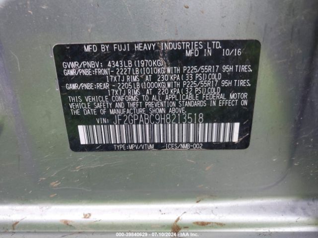 JF2GPABC9H8213518 Subaru Crosstrek 2.0i Premium